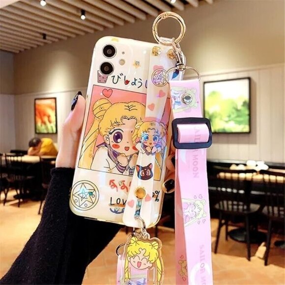 Sailor Moon iPhone 12 Case Kawaii Cute Japanese Anime Cover w/ Wrist & Necklace - Picture 2 of 9